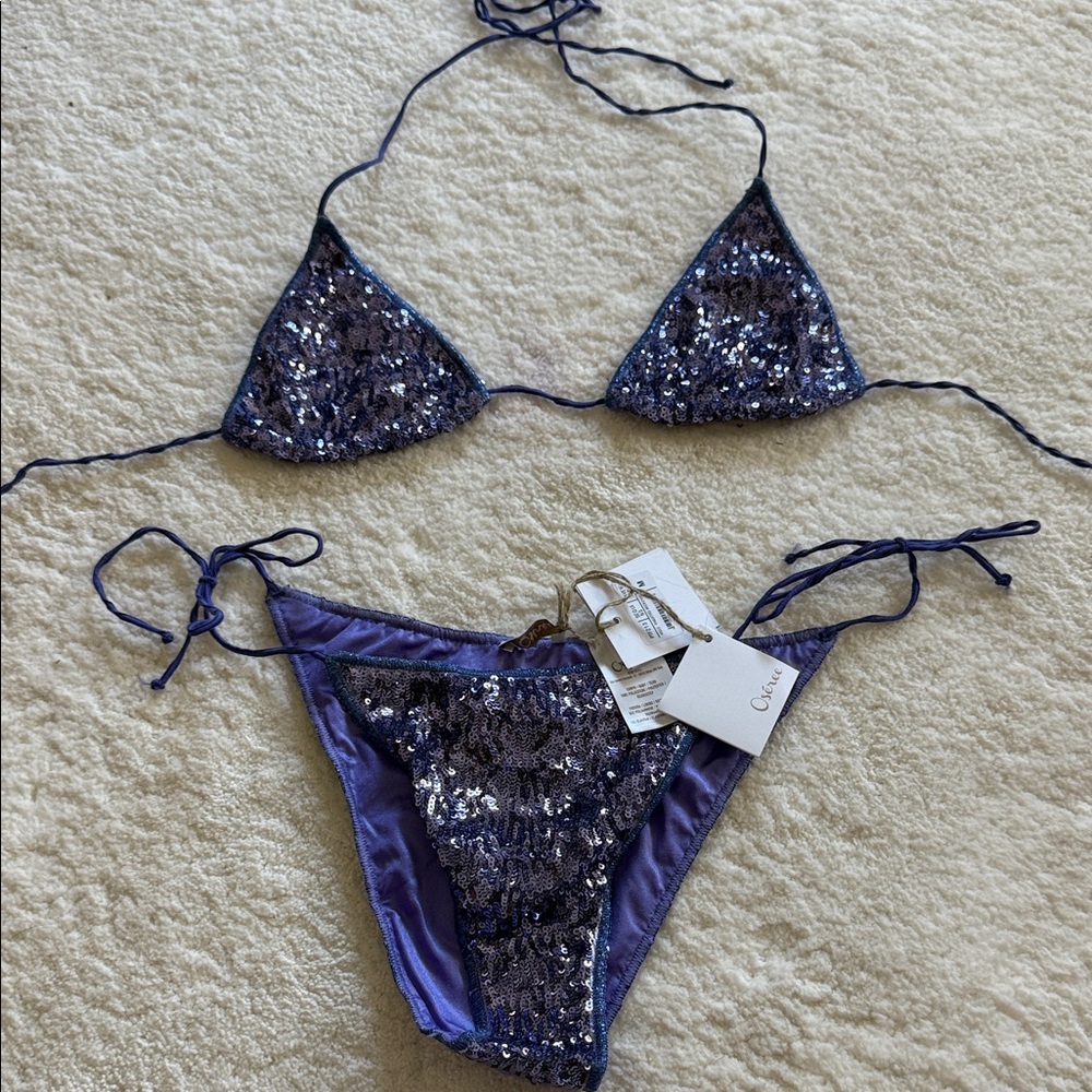 Oseree Shimmering Sequin Bikini - Midnight Blue
